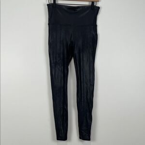 SPANX Faux Suede Shiny Black Leggings Women’s Large